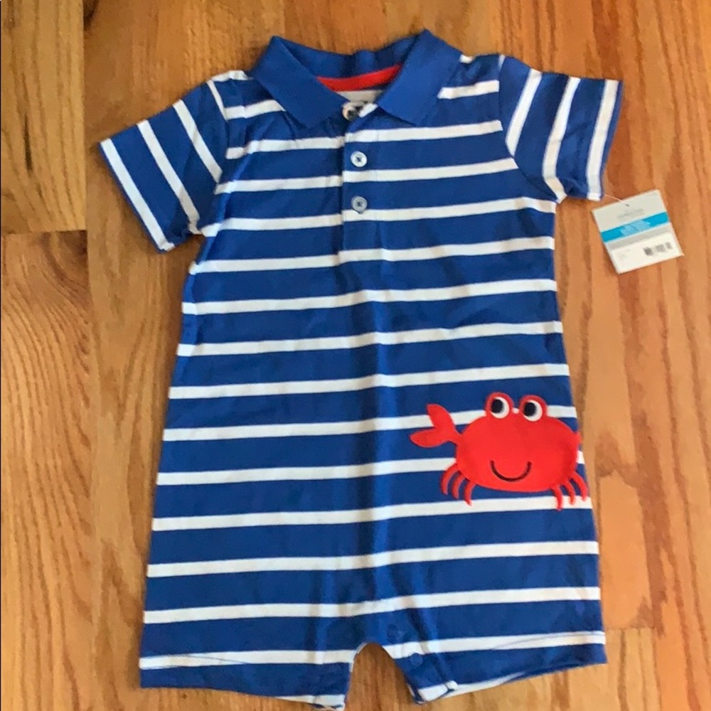 Boys 24 Months Blue/White Romper with Crab accent